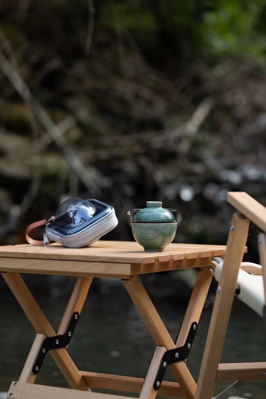 Marble Green Travel Tea Set, 1 Glass Teapot+ 1Ceramic Cup