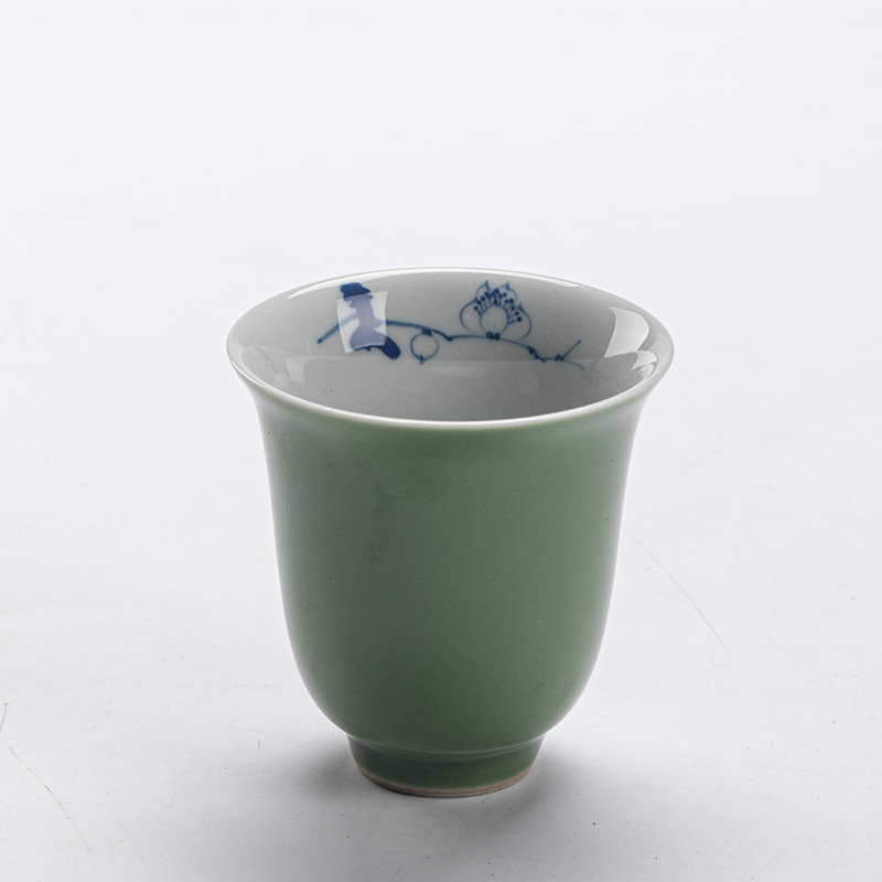 Pine Green Tea Cups Set*4 PCS with Flower Deco