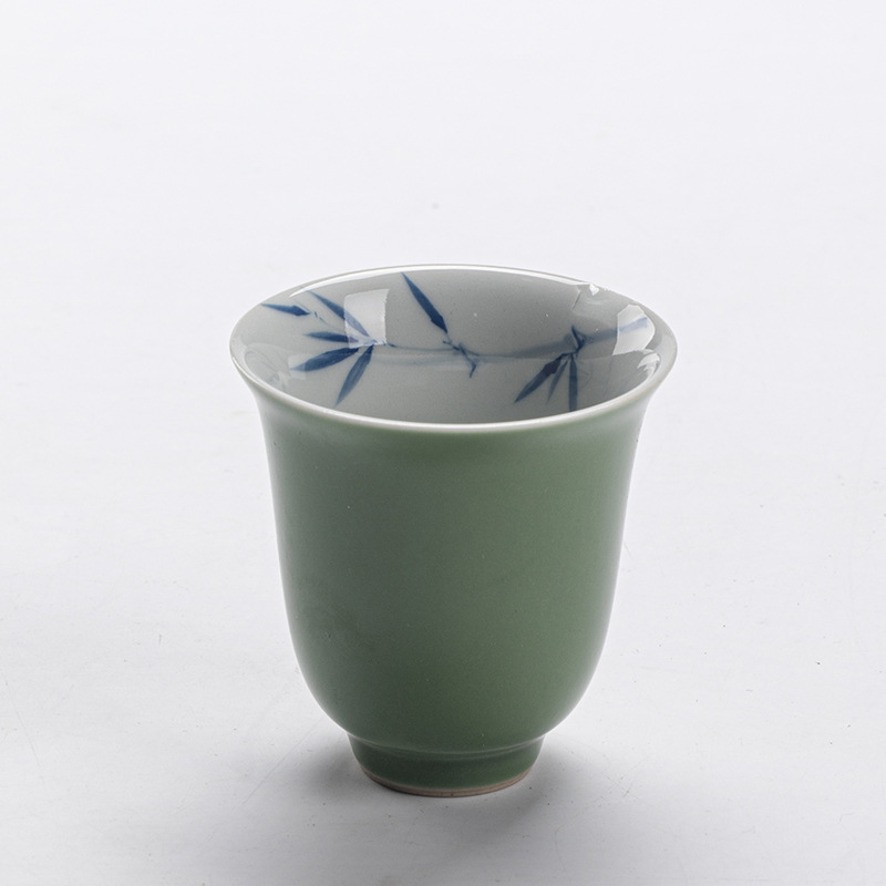 Pine Green Tea Cups Set*4 PCS with Flower Deco