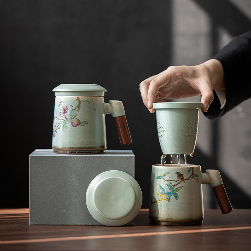 Tea Mug with Lid and Infuser 380ml, 5 Patterns Optional