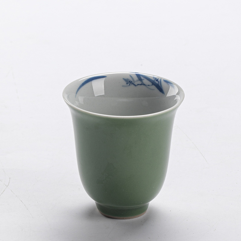 Pine Green Tea Cups Set*4 PCS with Flower Deco