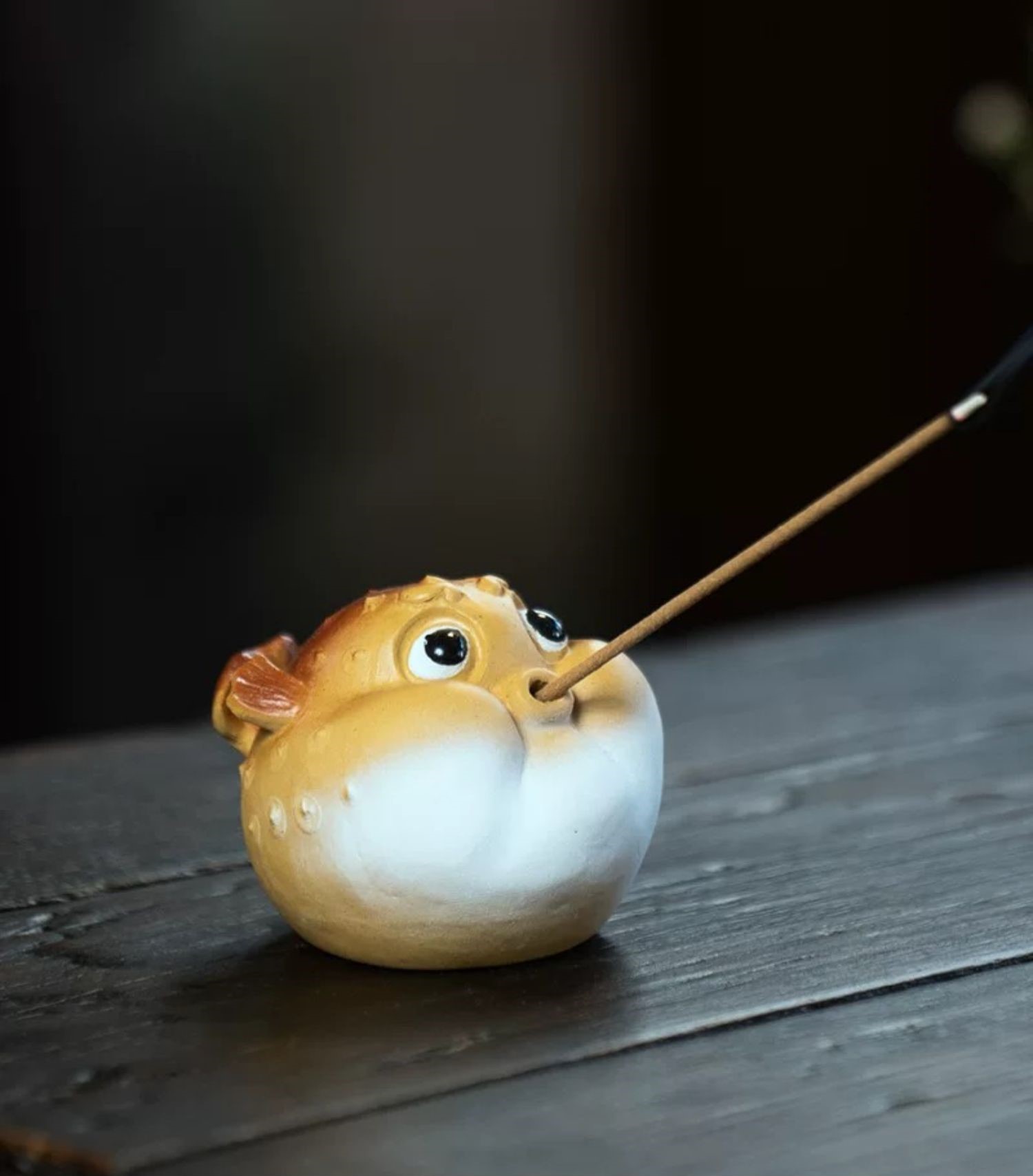 Cute Puffer Figurine, Ceramic Balloonfish Tea Pet/Incense Holder
