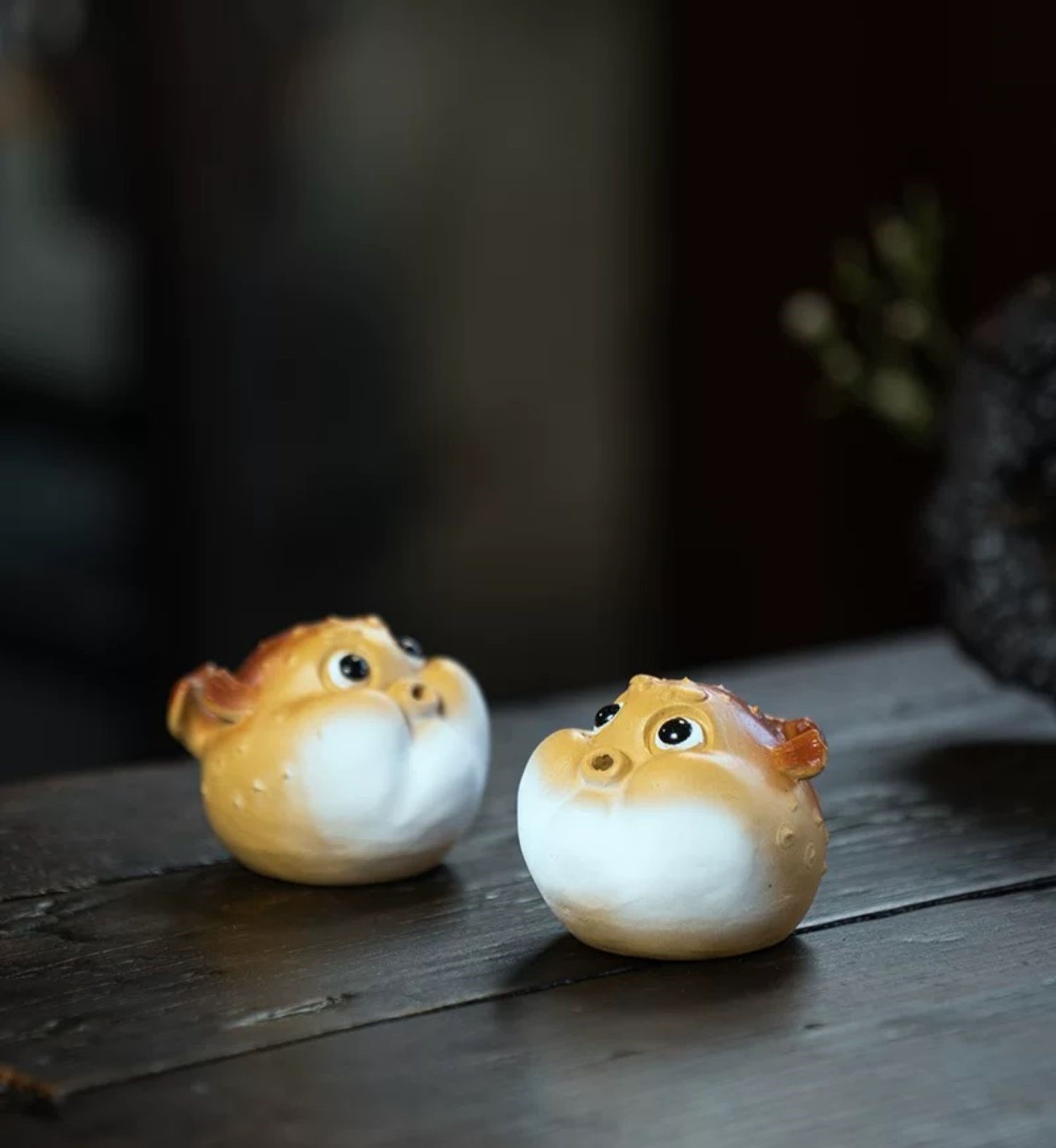Cute Puffer Figurine, Ceramic Balloonfish Tea Pet/Incense Holder