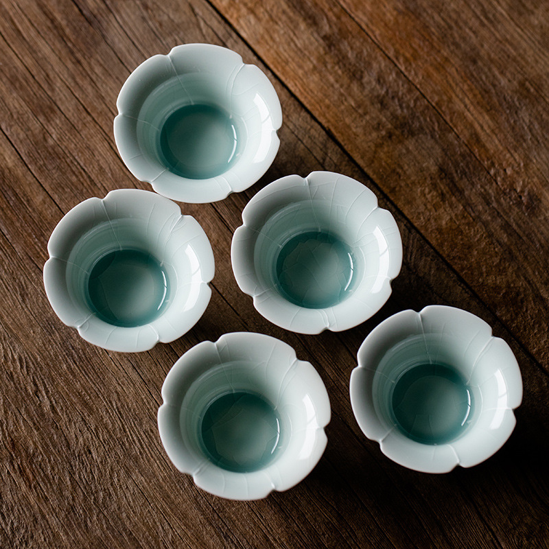 Ice Flower Tea Cup with Saucer 60ml, Misty Blue Ice Crackle Glaze, Chinese Kung Fu Tea Cup Set