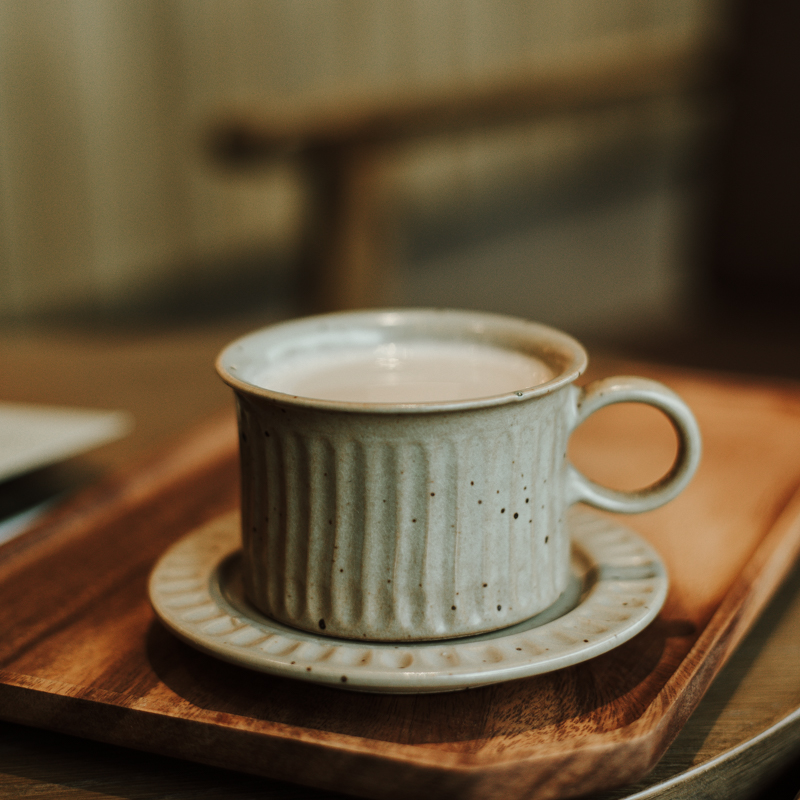 Fambe Green Stoneware Mug with Saucer, Japanese Vintage Style Coffee Cup Set 150ml