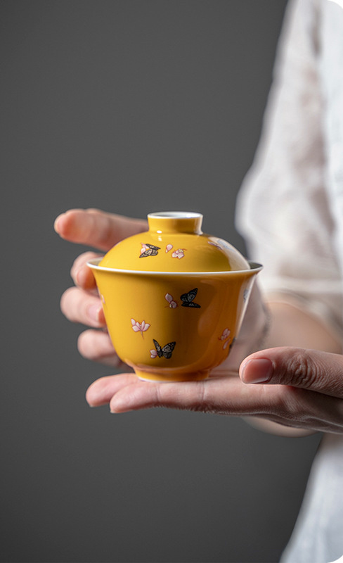 Butterfly Pattern Gaiwan, Multi Color Choice Porcelain 100ml