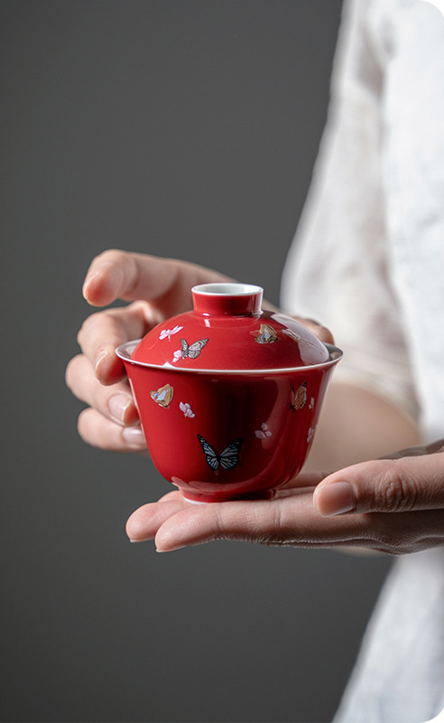 Butterfly Pattern Gaiwan, Multi Color Choice Porcelain 100ml