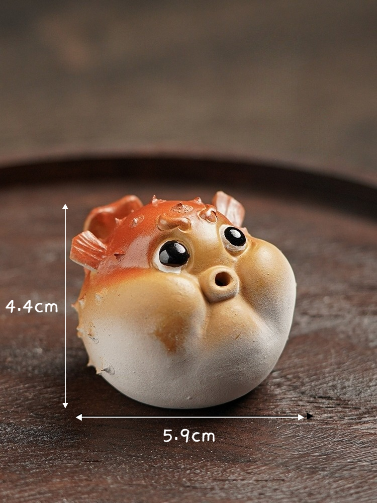 Cute Puffer Figurine, Ceramic Balloonfish Tea Pet/Incense Holder