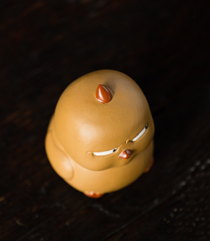  Badass Yellow Chicken Family Figurine, Chinese Tea Pet Made of Yixing Zisha Clay