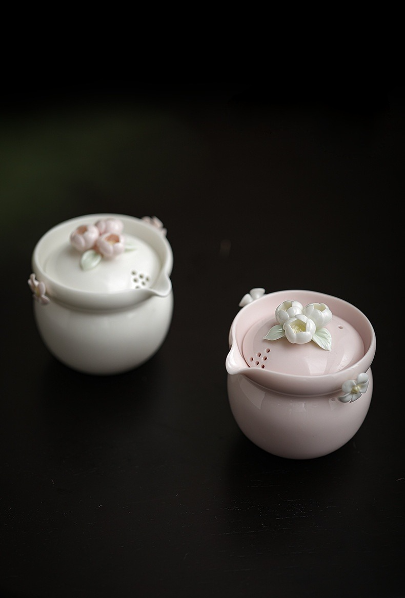 Pink Flower Travel Tea Set with Case, 1 Teapot+2 Cups 140ml