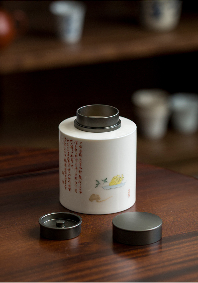 Ceramic Tea Canister 330ml with Flower and Poem Deco