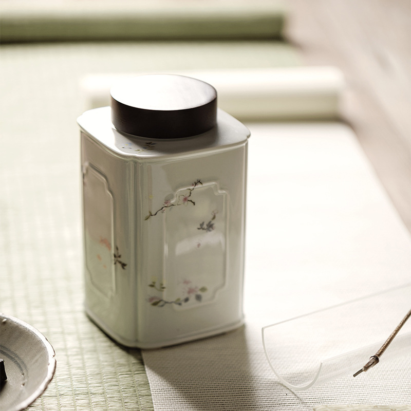 Ceramic Tea Canister, Osmanthus/Begonia Pattern 750ml