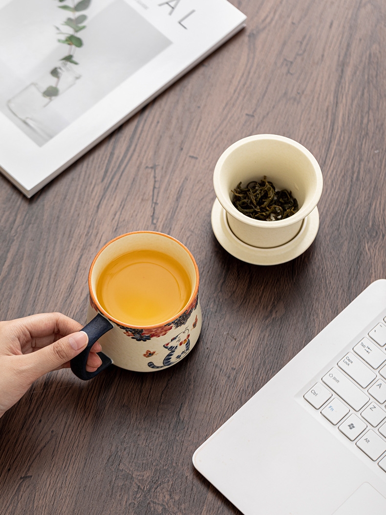 [Copy]White Cat Ceramic Mug with Strainer 320ml