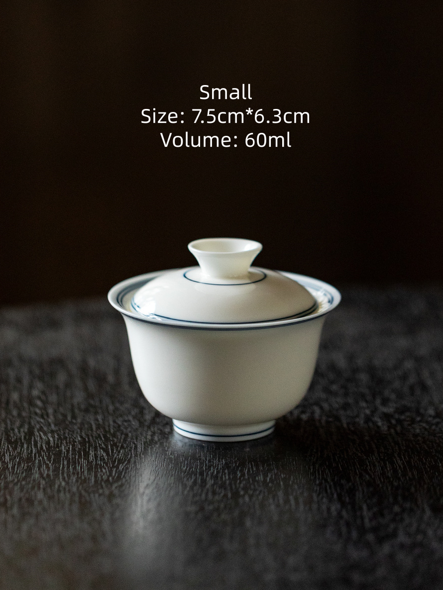Dual Circle White Porcelain Gaiwan 60ml~125ml