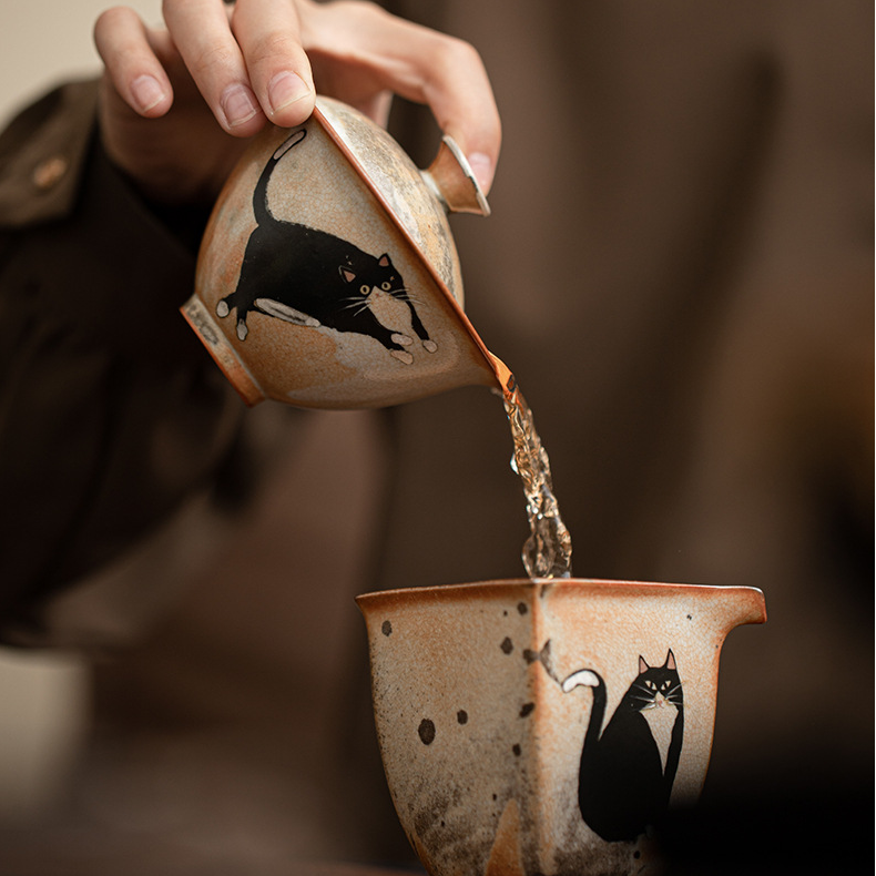 Japanese Shino Ware Style Black Cat Gaiwan 130ml