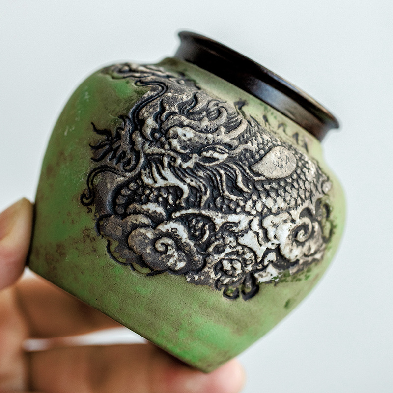 Green Bas-Relief Dragon Tea Caddy