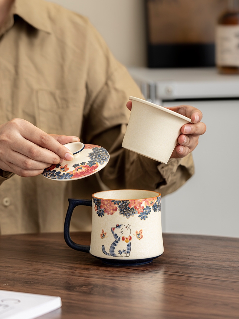 [Copy]White Cat Ceramic Mug with Strainer 320ml