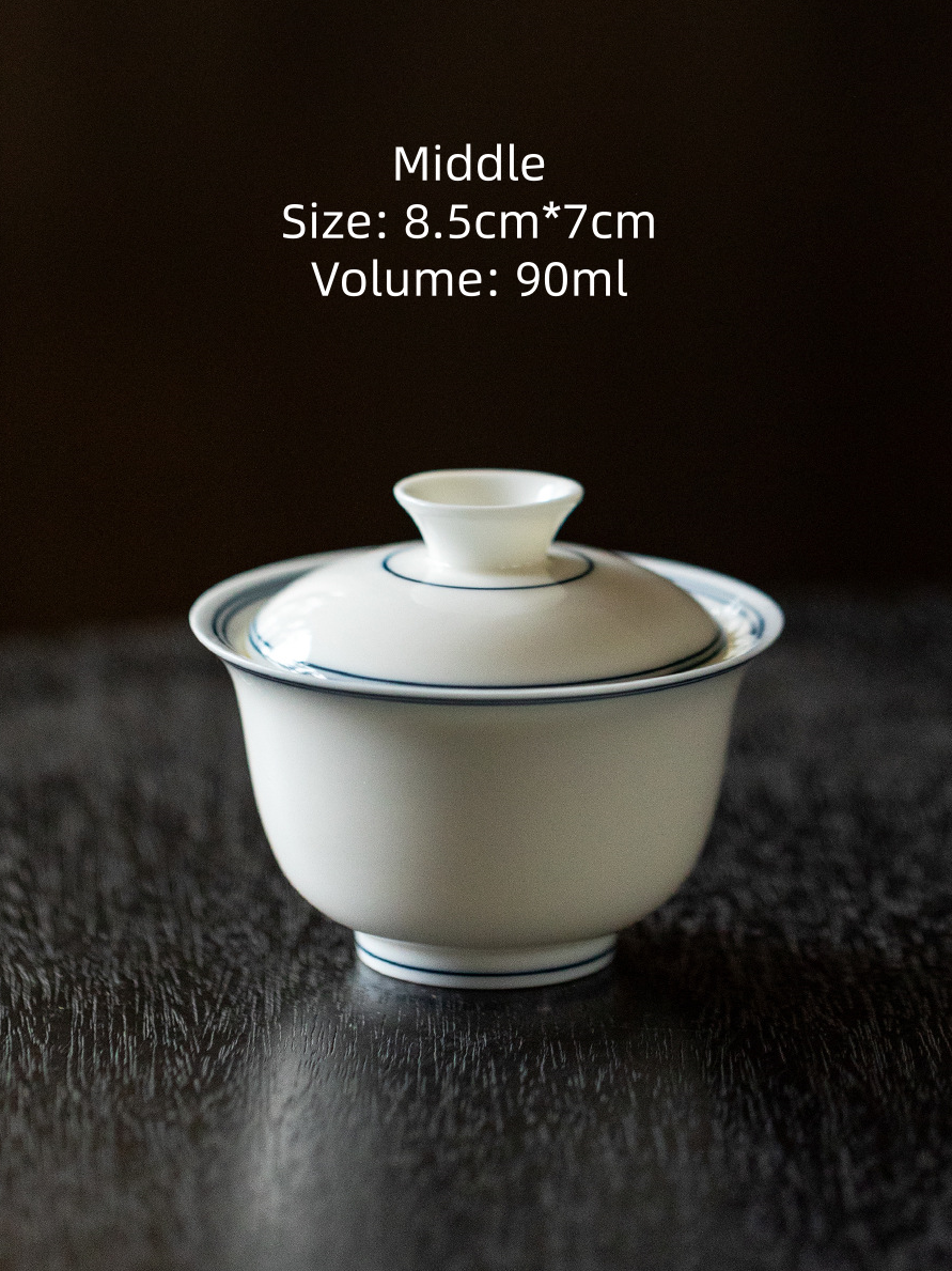 Dual Circle White Porcelain Gaiwan 60ml~125ml