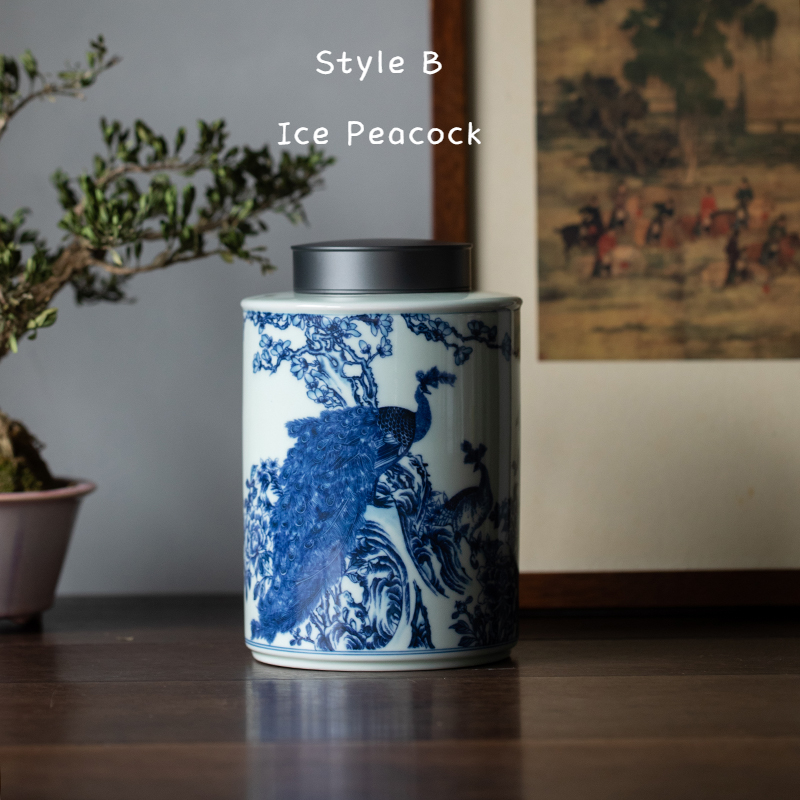 Flaming Phoenix Porcelain Tea Caddy