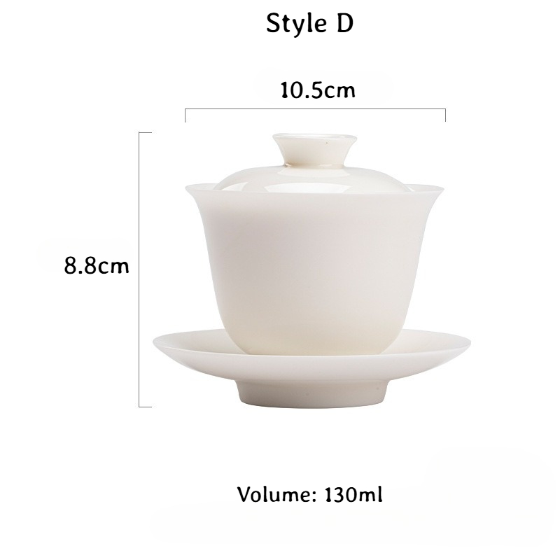 White Porcelain Gaiwan with Saucer, 6 Styles Optional