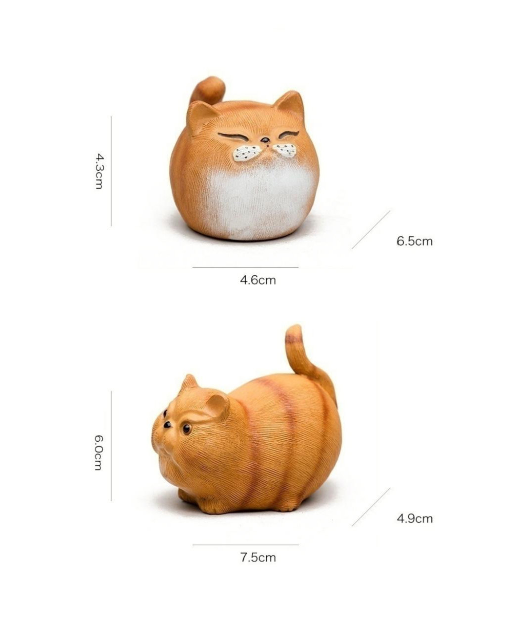 Cute Chubby Cat, Purple Clay Tea Pet, Black/Orange Kitty