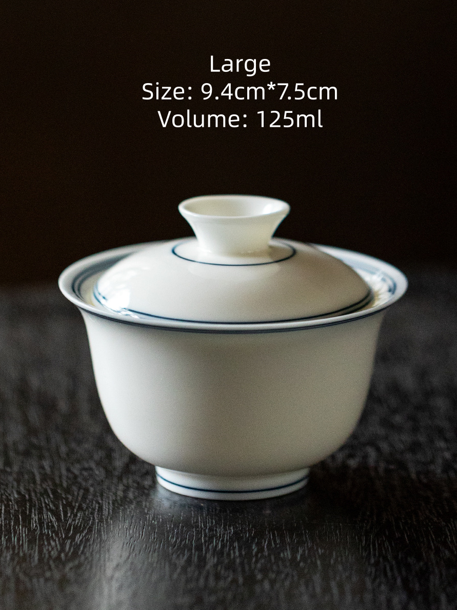 Dual Circle White Porcelain Gaiwan 60ml~125ml