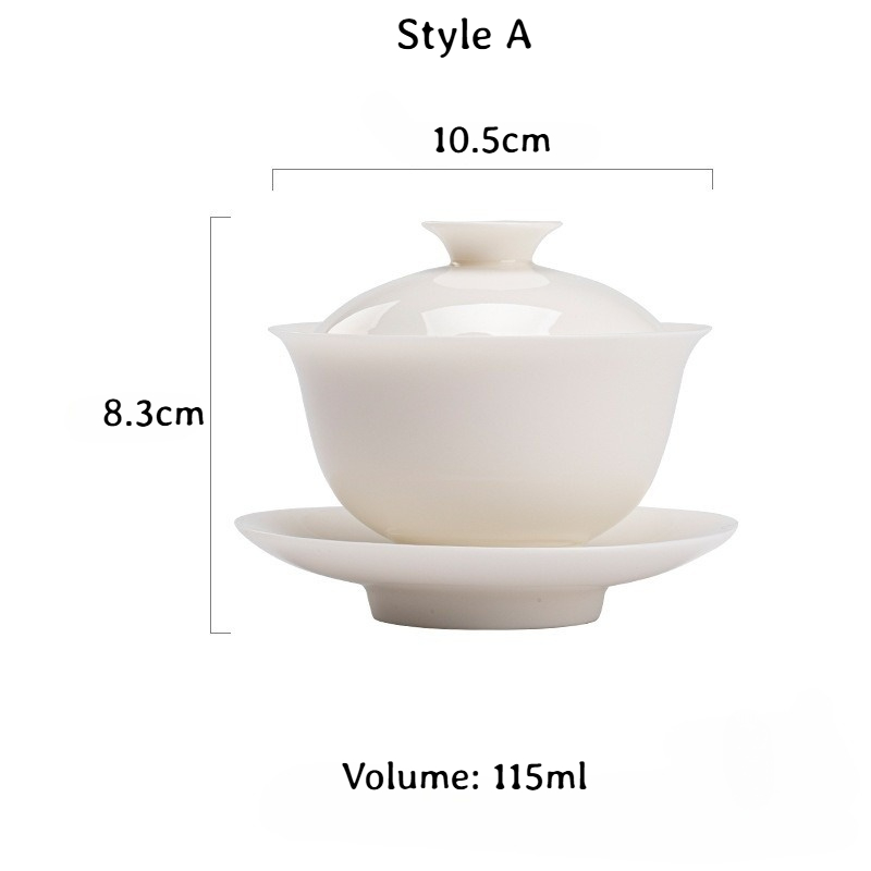 White Porcelain Gaiwan with Saucer, 6 Styles Optional