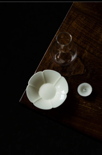 Japanese Style Tealight Candle Holder, Glass Shade+Ash White Porcelain Tray, Tea Room Decor