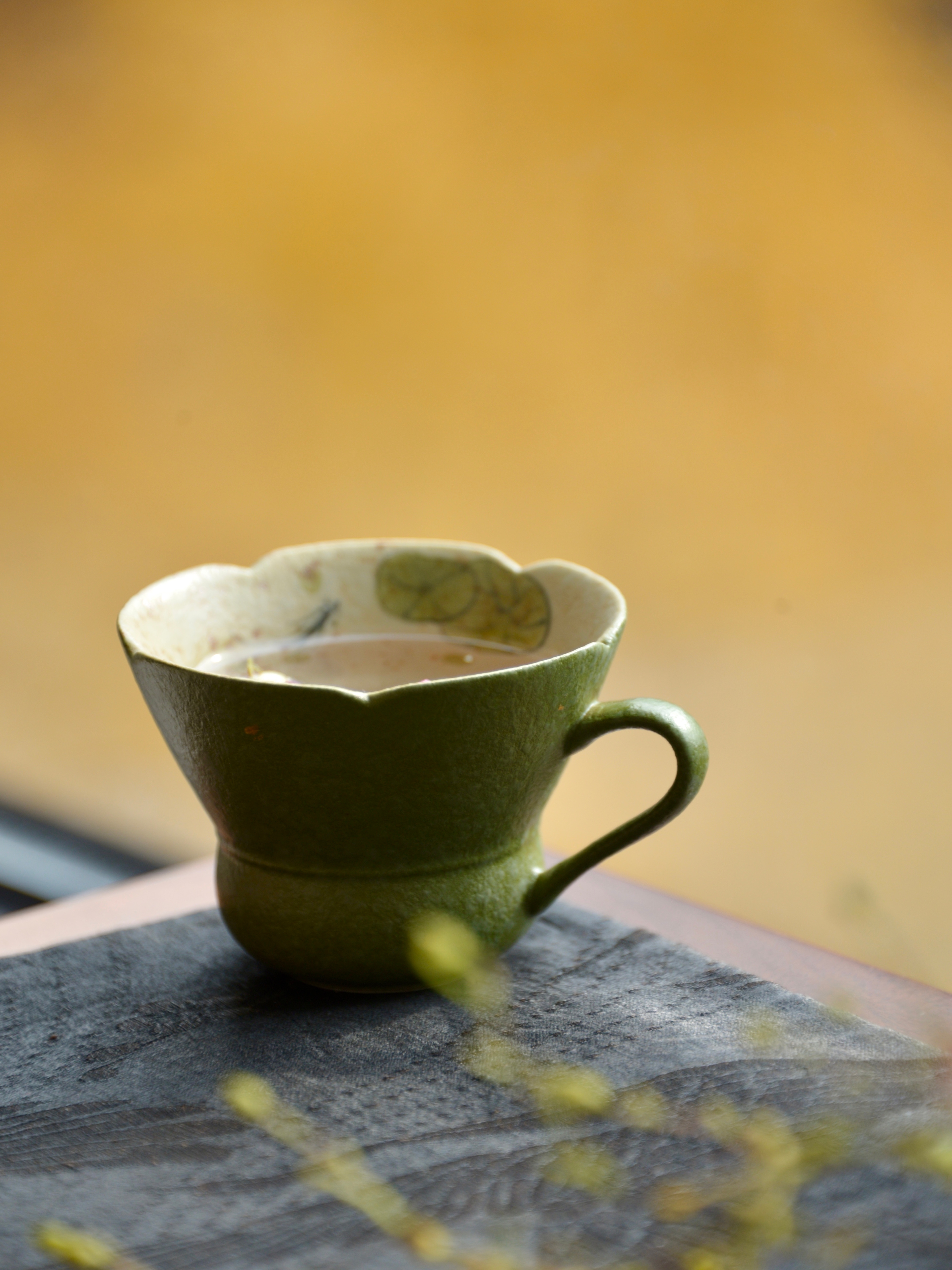 Green Mug with Saucer 80ml, Fish and Lotus