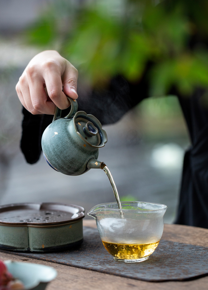 Vintage Style Stoneware Teapot, Handmade Fambe Blaze Tea Set 170ml