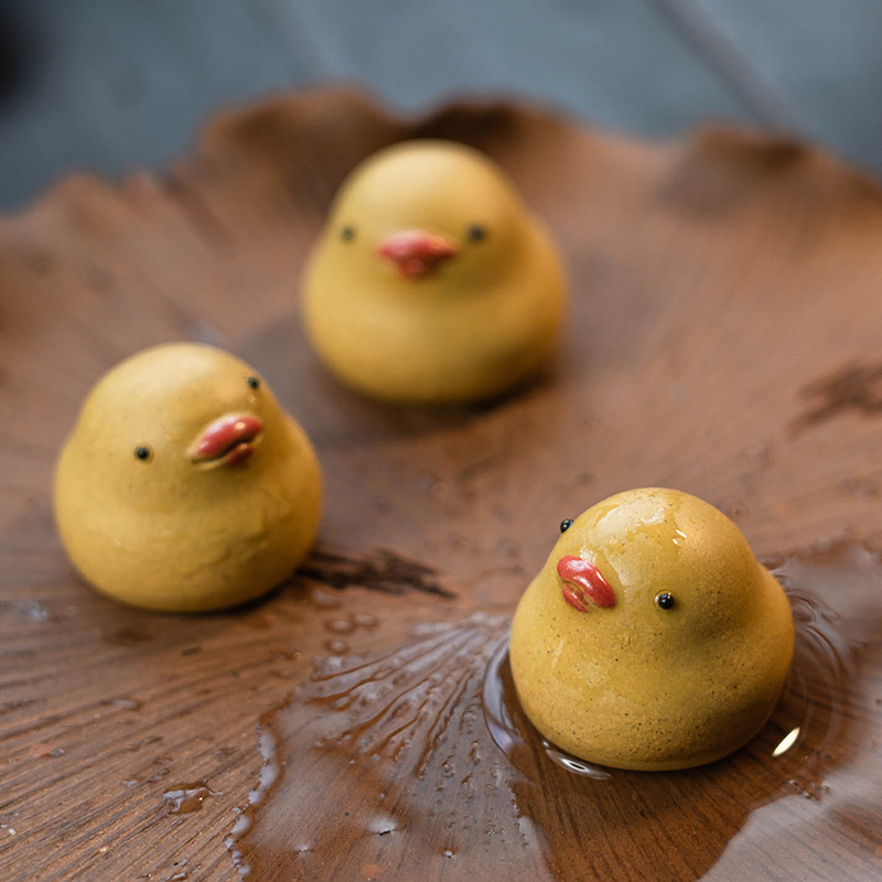 Mini Yellow Duck Figurine, Ceramic Duck Tea Pet