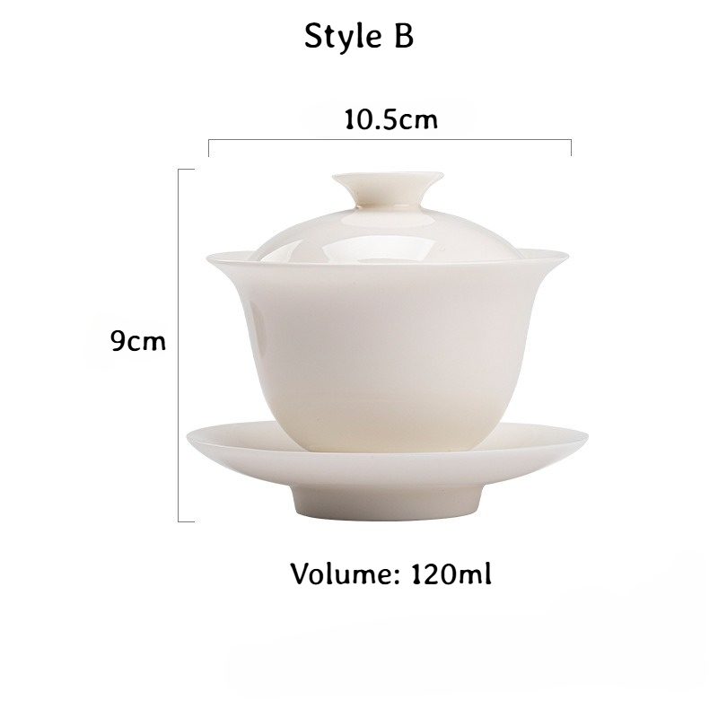 White Porcelain Gaiwan with Saucer, 6 Styles Optional