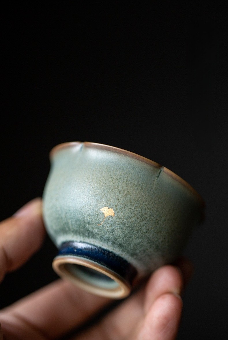 Vintage Style Stoneware Gaiwan, Handmade Fambe Blaze Tea Set 90ml