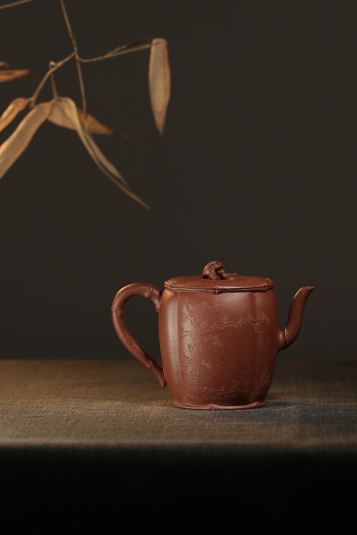 the "Slim Bamboo", Yixing Purple Clay (Zisha) Teapot, Handmade Kung Fu Teapot 230ml