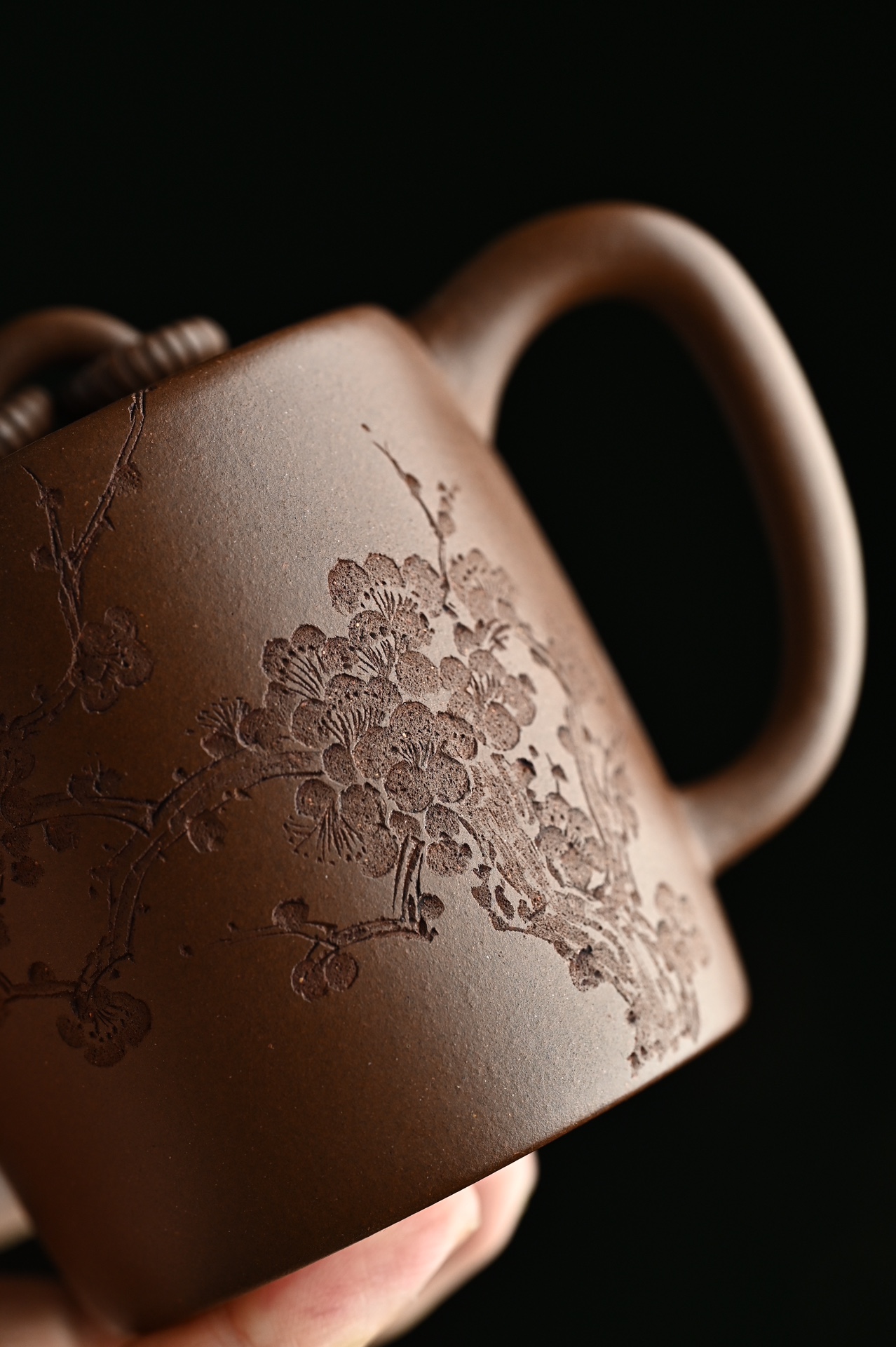 the "Dual Circle with Incised Plum and Incriptions", Yixing Purple Clay (Zisha) Teapot 200ml, Handmade Kung Fu Teapot