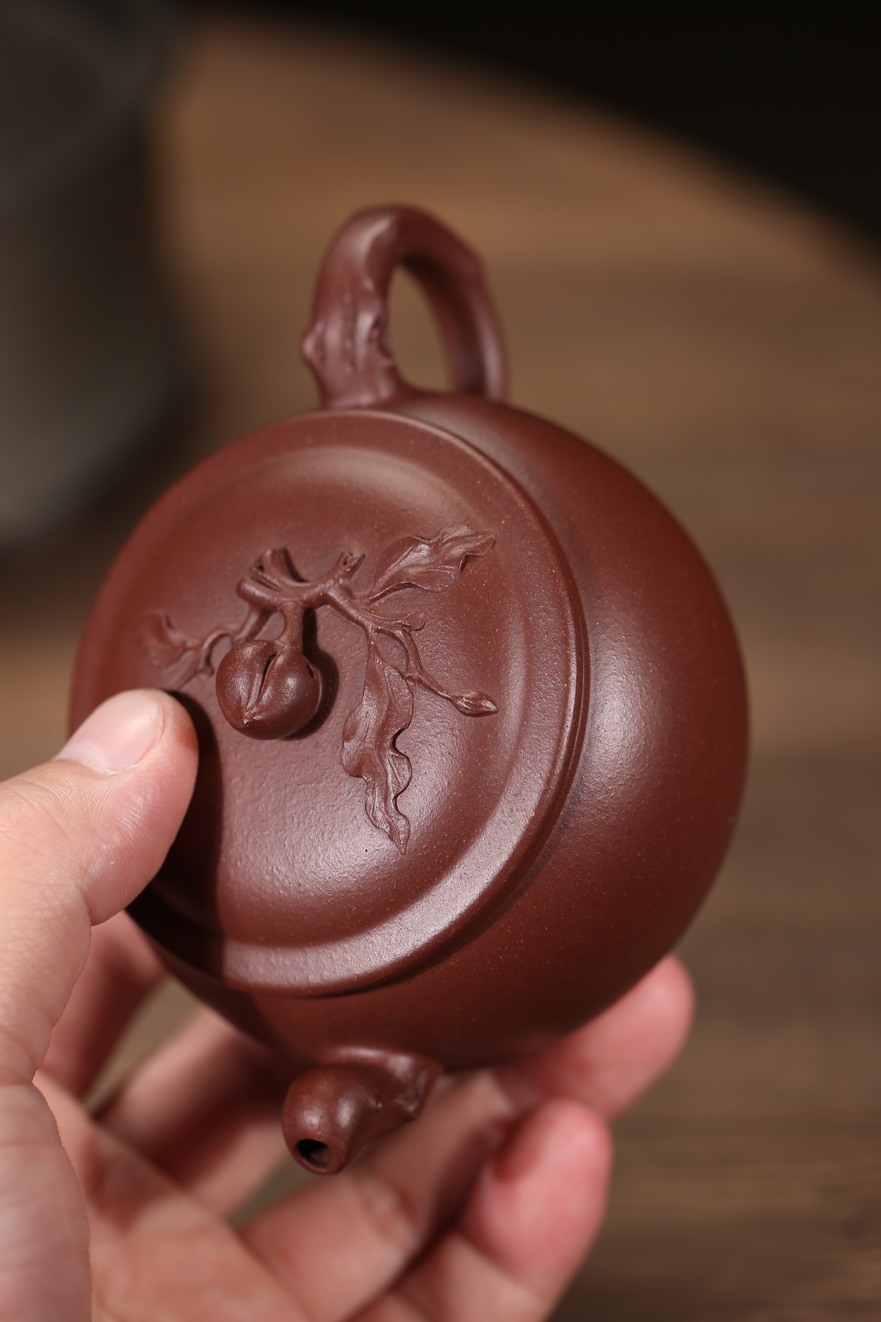 the "Blessed Peach", Yixing Purple Clay (Zisha) Teapot 200ml, Handmade Kung Fu Teapot