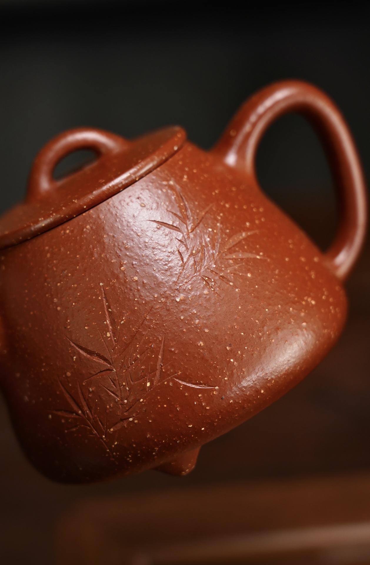 the "Slim Stone Laddle Bamboo", Yixing Purple Clay (Zisha) Teapot 200ml