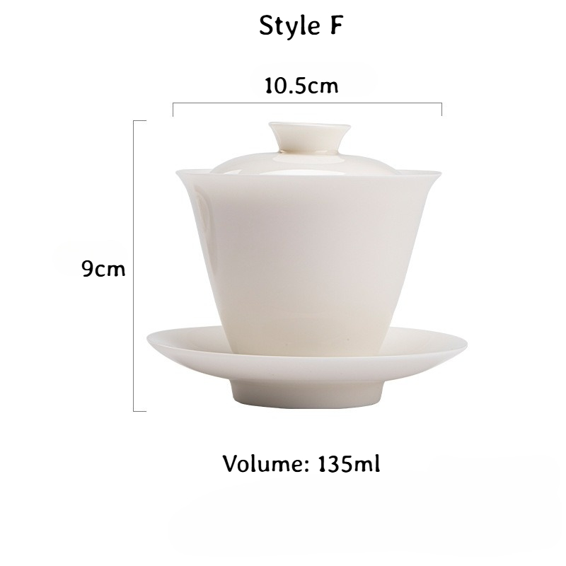 White Porcelain Gaiwan with Saucer, 6 Styles Optional