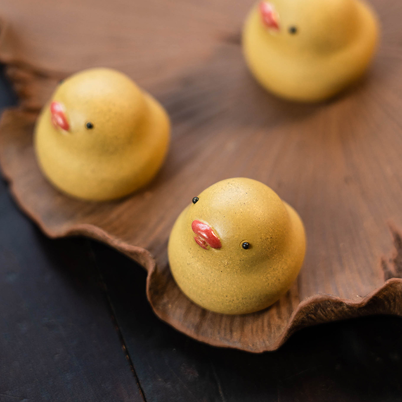 Mini Yellow Duck Figurine, Ceramic Duck Tea Pet