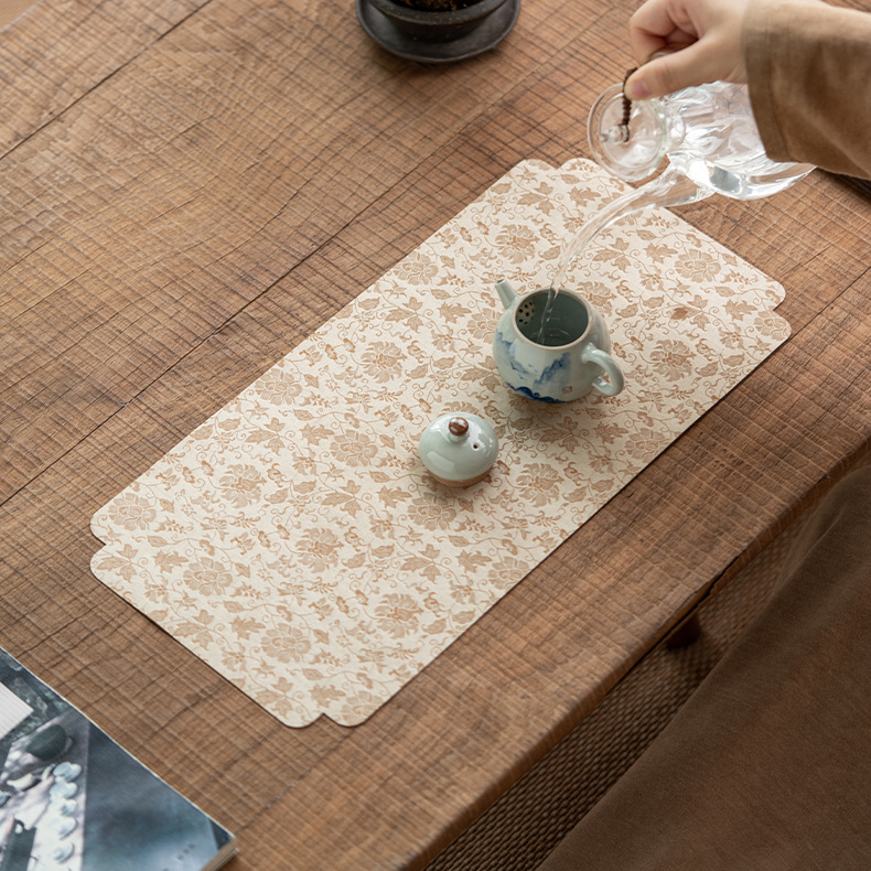 Scrolling Lotus Pattern Tea Mat, 4 Colors Optional