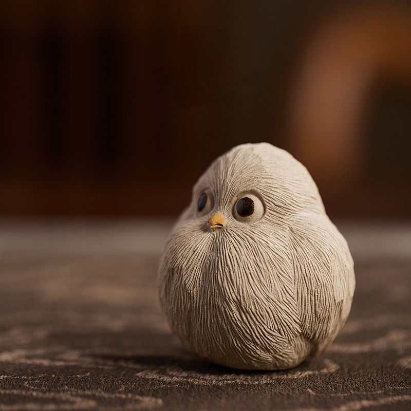 Little Owl Cub Figurine, Handmade Ceramic Tea Pet, ,Made of Yixing Zisha Clay
