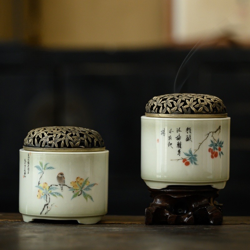 Ceramic Incense Burner with Brass Cover 6 Patterns Available