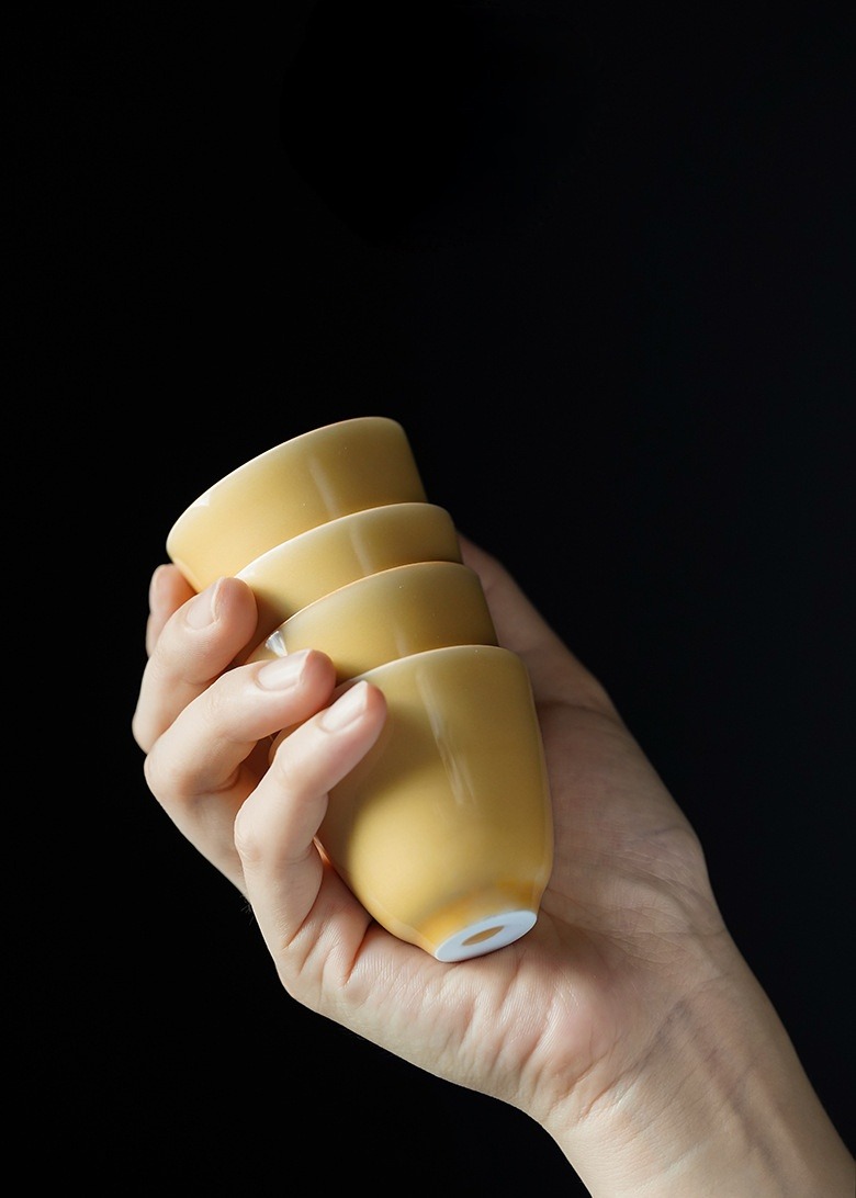 Moon Yellow Tea Cups Set*4pcs, Japanese Style Gongfu Tea Cup 50ml
