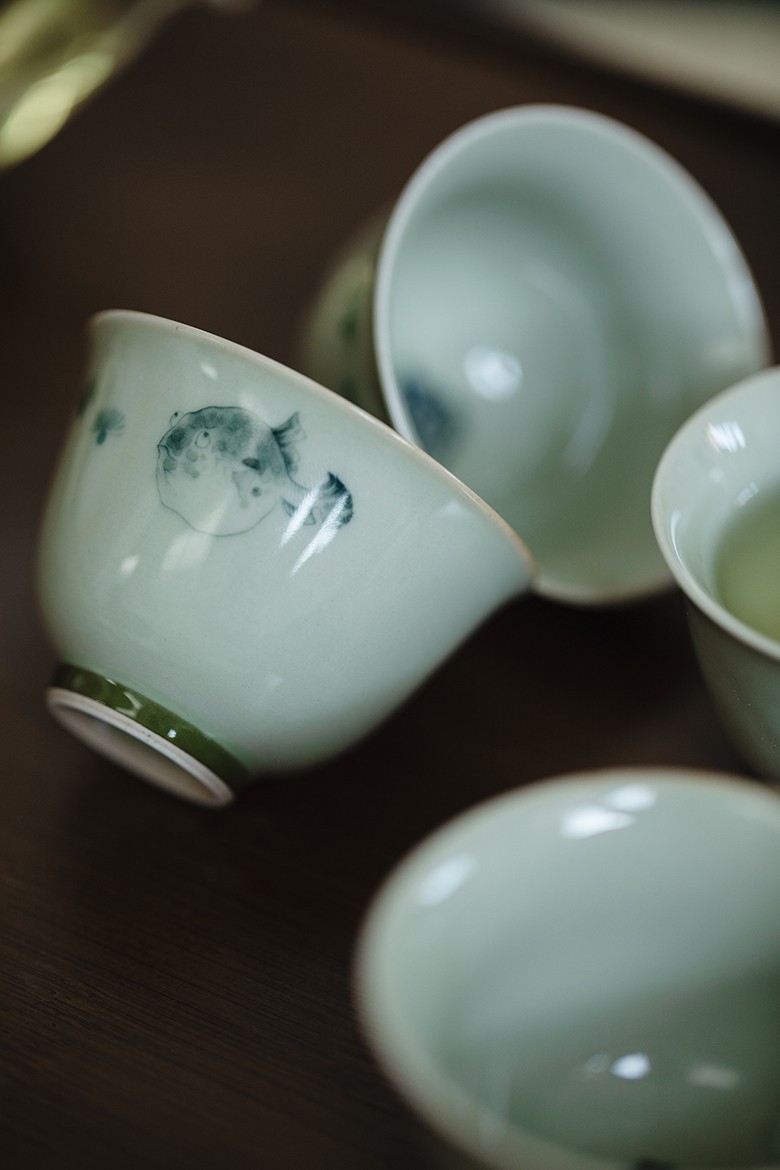 Funny Balloonfish Tea Cup, Porcelain Kungfu Tea Set 60ml