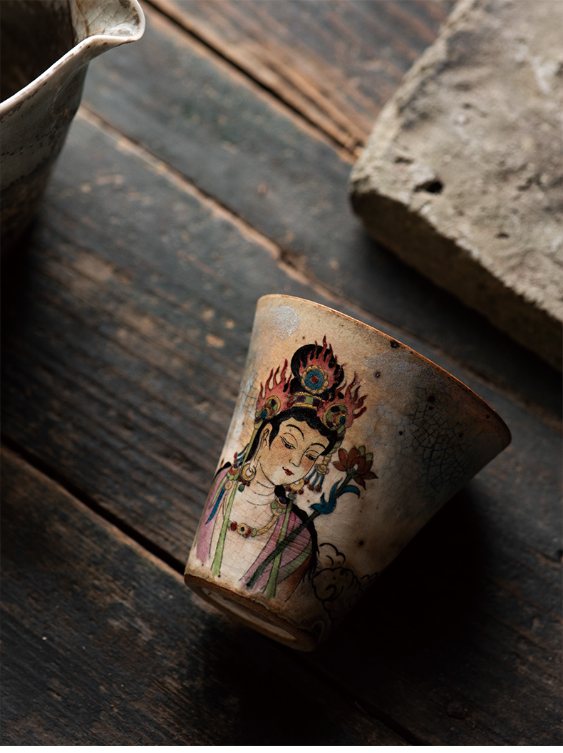 Handpaint Buddha Porcelain Teacup, Gandhara&India Art, Jingdezhen Pottery 60ml