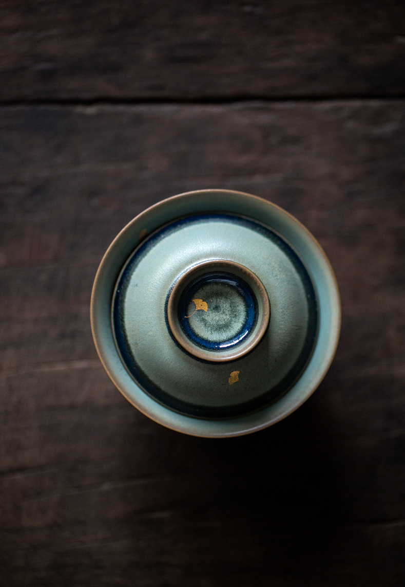 Vintage Style Stoneware Gaiwan, Handmade Fambe Blaze Tea Set 90ml