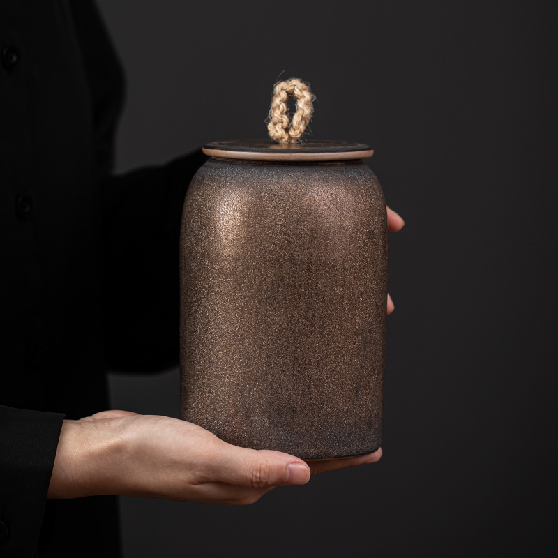 Stoneware Tea Canister Sets, Japanese Style Rust-Glazed
