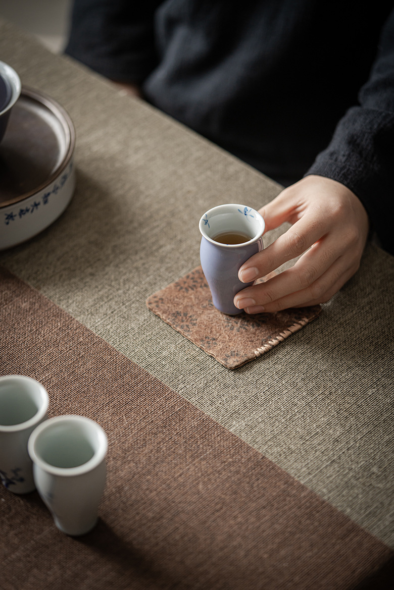 Slim Purple Tea Cups Set*4 PCS with Flower Deco