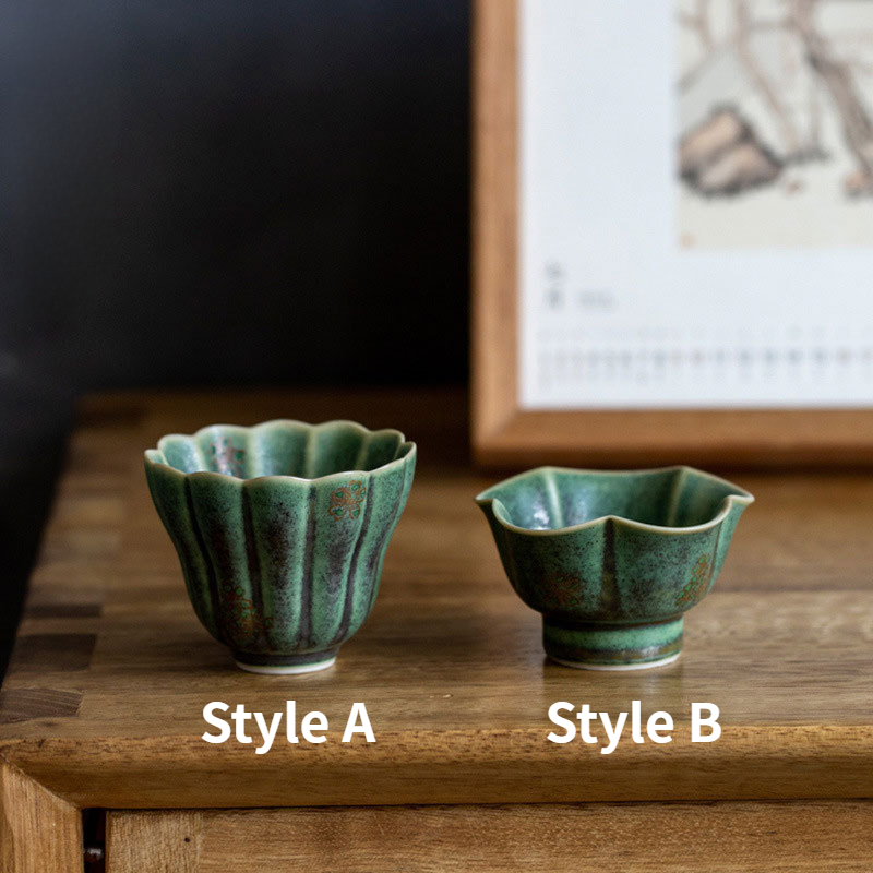 Retro Green Flambé Glaze Tea Cup, 2 Styles Optional