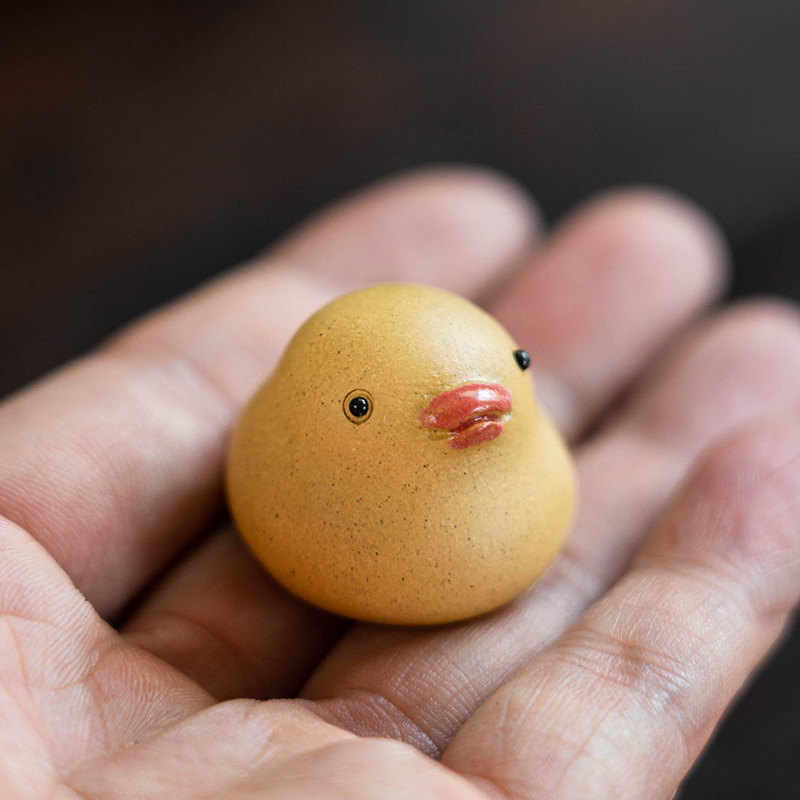 Mini Yellow Duck Figurine, Ceramic Duck Tea Pet